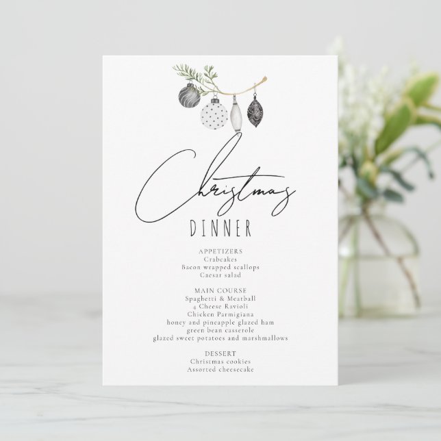 Digital Download Black & White  Dinner Menu  Invitation (Standing Front)
