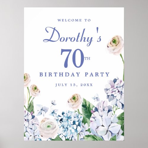 Digital Download Hydrangea 70th Birthday Welcome Poster