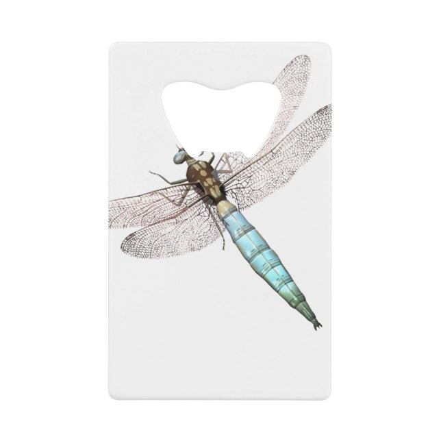 Digital Dragonfly on White Credit Card Bottle Opener (Front)