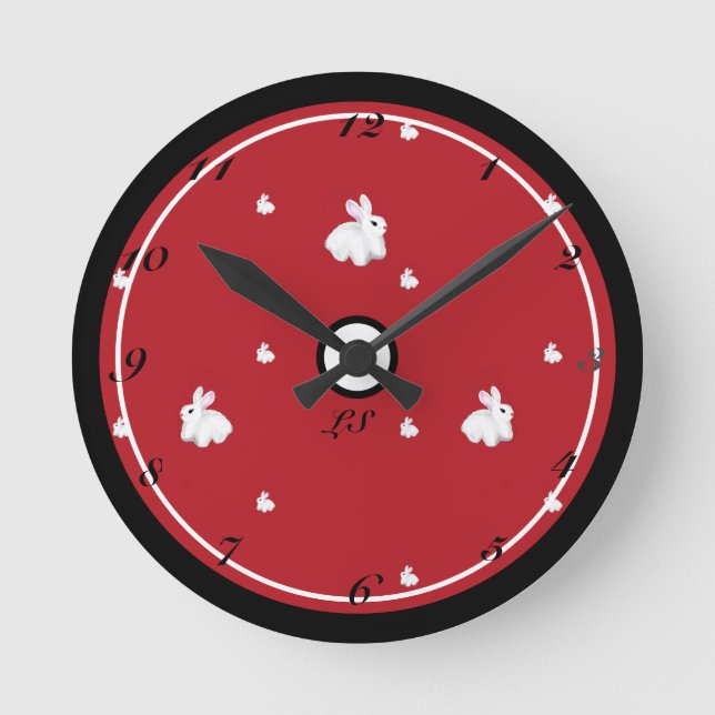 Digital drawing Cute rabbits red color LS  Round Clock (Front)