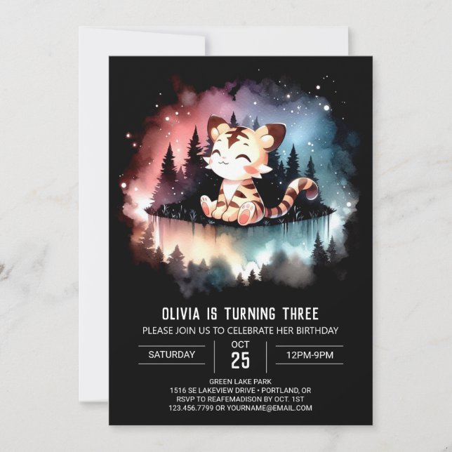 Digital Dreamy Tiger Birthday Invitation (Front)