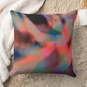 Digital drizzle over colored stain, peach bathing throw pillow