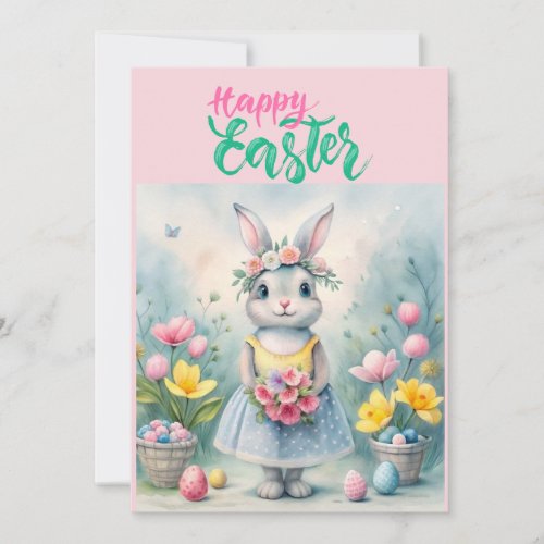 Digital Easter Card with Girl Bunny