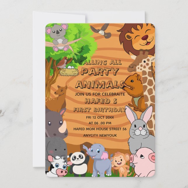 Digital Editable Calling All Party Animals Invitat Save The Date (Front)