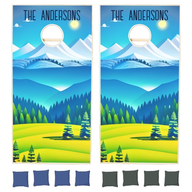 Digital Effect Mountain Landscape Signature  Cornhole Set (Set)