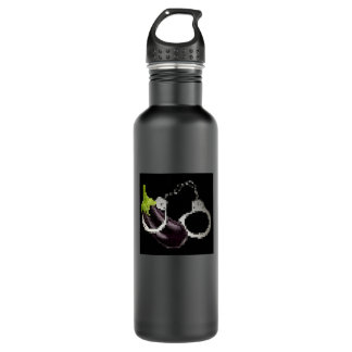 Digital Eggplant w Handcuffs Stainless Steel Water Bottle