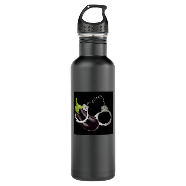Digital Eggplant w Handcuffs  Stainless Steel Water Bottle (Front)