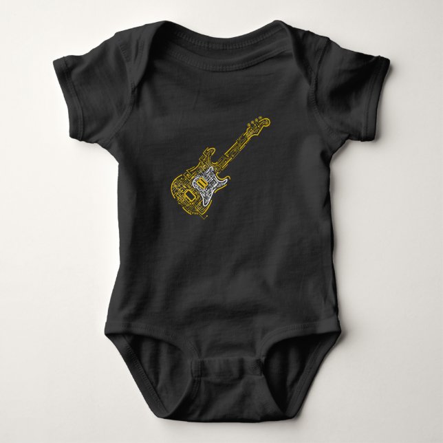 Digital Electronic Electric Guitar Music Theme Baby Bodysuit (Front)
