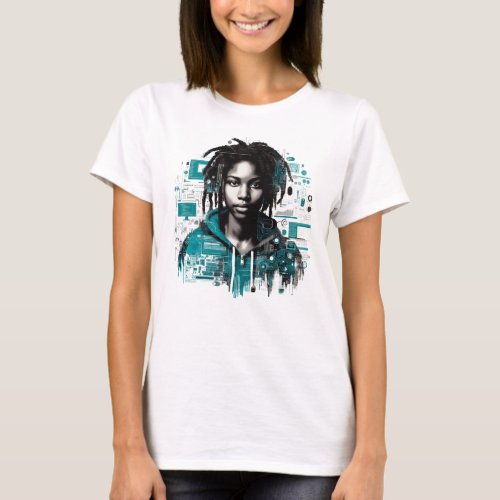Digital Elegance Portrait of an Ebony IT Girl T_Shirt