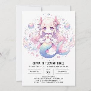 Digital Elegant Mermaid Birthday Invitation