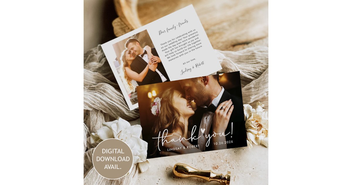 [Digital] Elegant Script Wedding Thank You Card | Zazzle