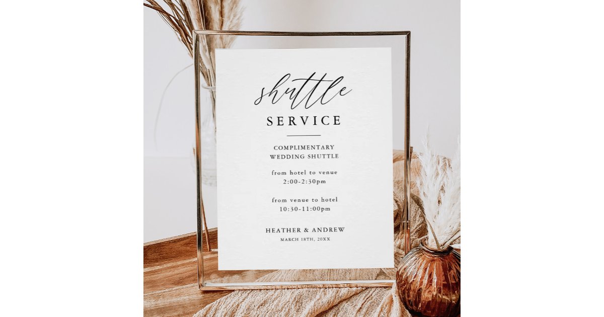 Digital Elegant Wedding Shuttle Service Sign | Zazzle