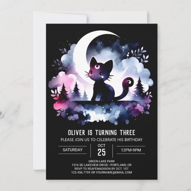 Digital Enchanted Cat Birthday Invitation (Front)