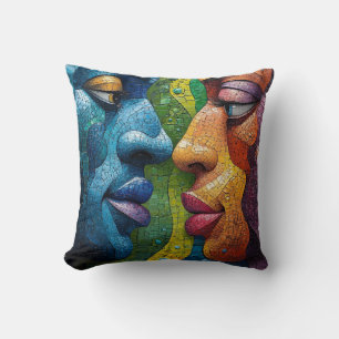 Digital Face Art - Futuristic Abstract Portrait Throw Pillow