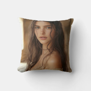 Digital Face Art - Futuristic Abstract Portrait Throw Pillow