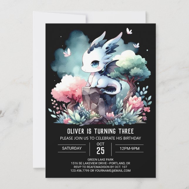 Digital Fantasy Dragon Birthday Invitation (Front)