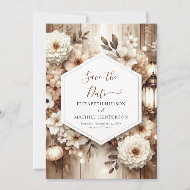 Digital Floral Rustic Wedding Save The Date (Front)