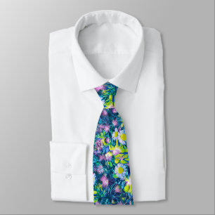 Digital Floral Summer Blues Wardrobe Upgrade Cool Neck Tie