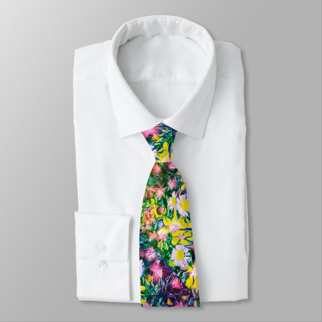Digital Floral Summer Blues Wardrobe Upgrade Cool  Neck Tie (Tied)