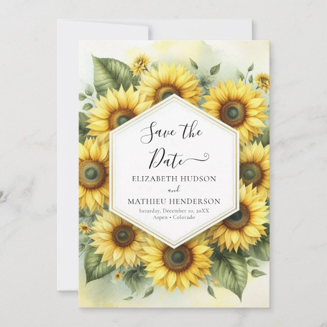 Digital Floral Sunflower Wedding Save The Date (Front)