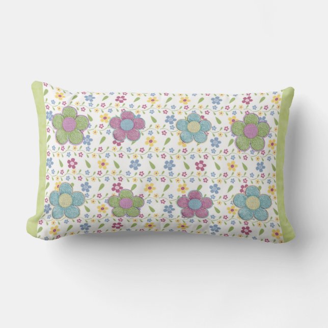Digital Flower Pattern Multicolored Lumbar Pillow (Front)