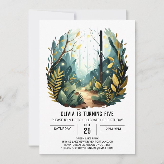 Digital Forest Adventure Woodland Birthday Invitation (Front)