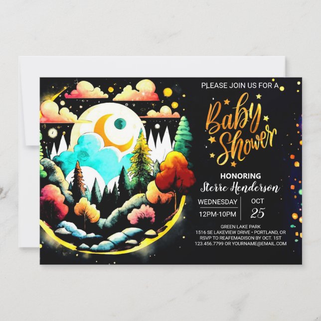 Digital Forest Woodland Baby Shower Invitation (Front)