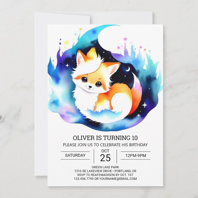 Digital Foxes in the Forest Birthday Invitation (Front)