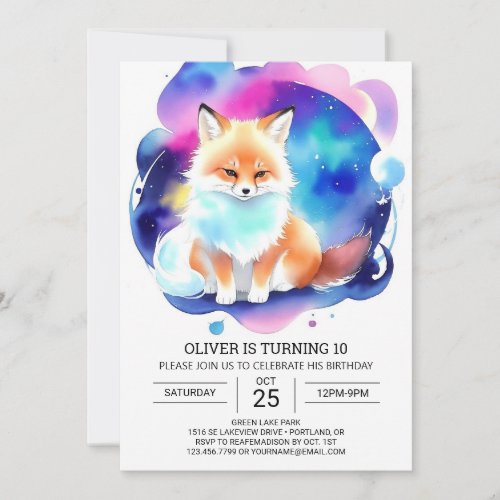 Digital Foxes in the Forest Birthday Party Invitation