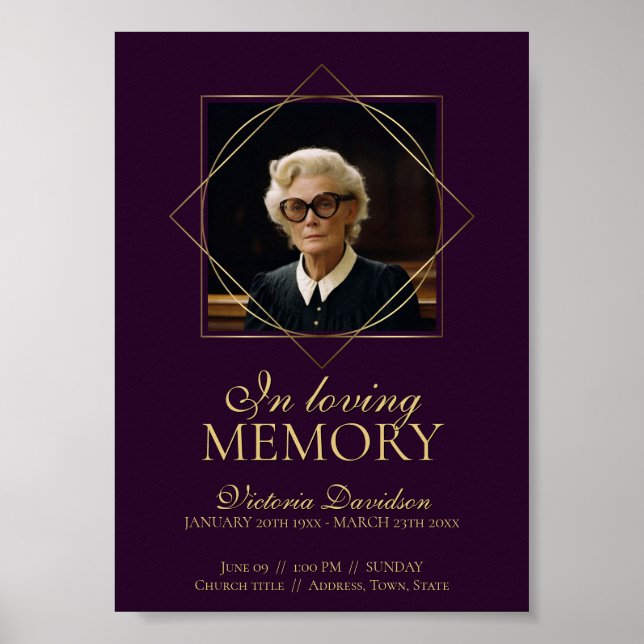 Digital Funeral Announcement Post Deep Purple Poster (Front)