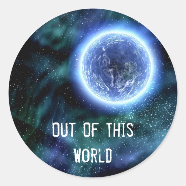 Digital Galaxy Alien Planet In Space Blue Nebula Classic Round Sticker (Front)