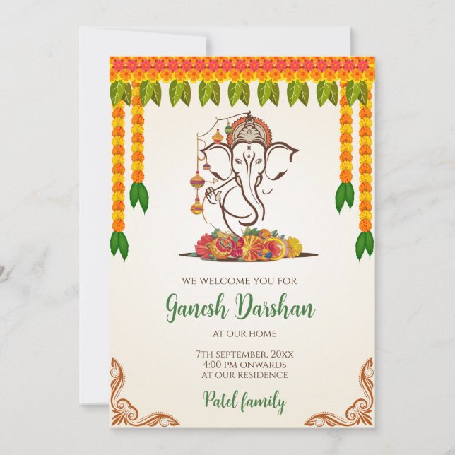 Digital Ganpati invitations Ganesh Darshan card (Front)