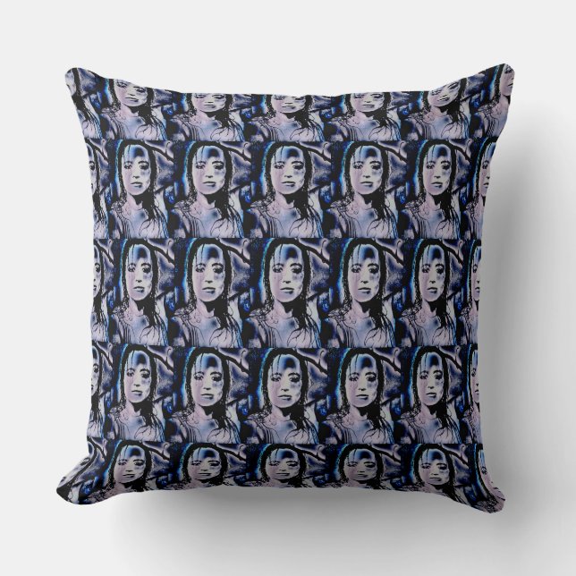 Digital Girl Throw Pillow (Front)