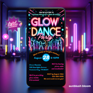 Digital Glow in the Dark Dance Birthday Invitation