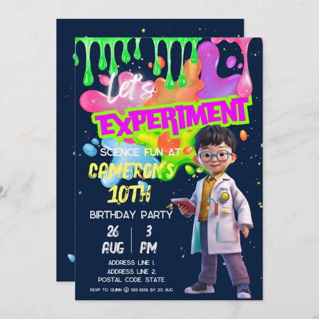 Digital Glow Science STEM Experiment Downloadable Invitation (Front/Back)