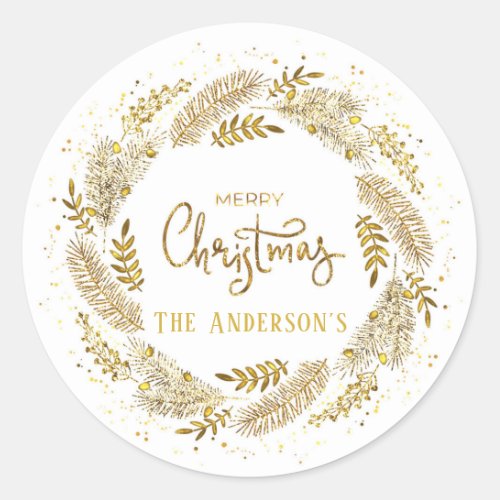Digital Gold Foil Merry Christmas Custom Classic Round Sticker