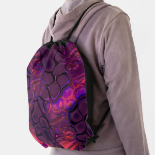 Digital gothic rounded pieces in burnt pink wine drawstring bag