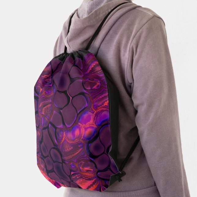 Digital gothic rounded pieces in burnt pink wine   drawstring bag (Insitu)