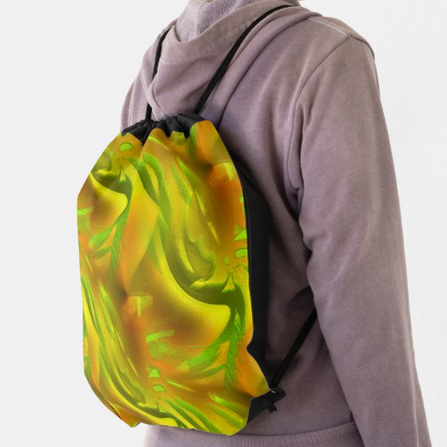 Digital green orange peel on yellow rough texture  drawstring bag (Insitu)
