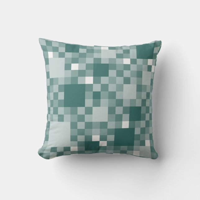 Digital Green Pixelated Little Squares Throw Pillow (Front)