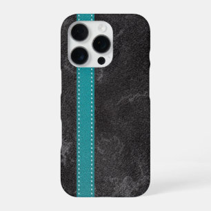 Digital Grey Leather Print Turquoise Grey iPhone 16 Pro Case
