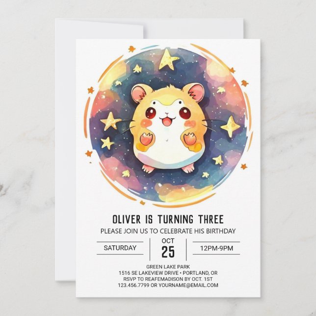  Digital Happy Hamster Birthday Invitation (Front)