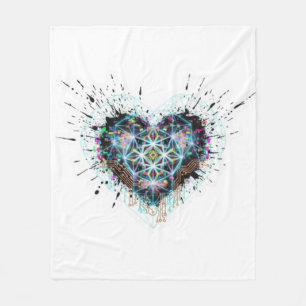 Digital Heart Sacred Geometry Heart Design Fleece Blanket