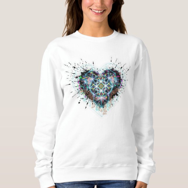 Digital Heart Sacred Geometry Heart Design  Sweatshirt (Front)
