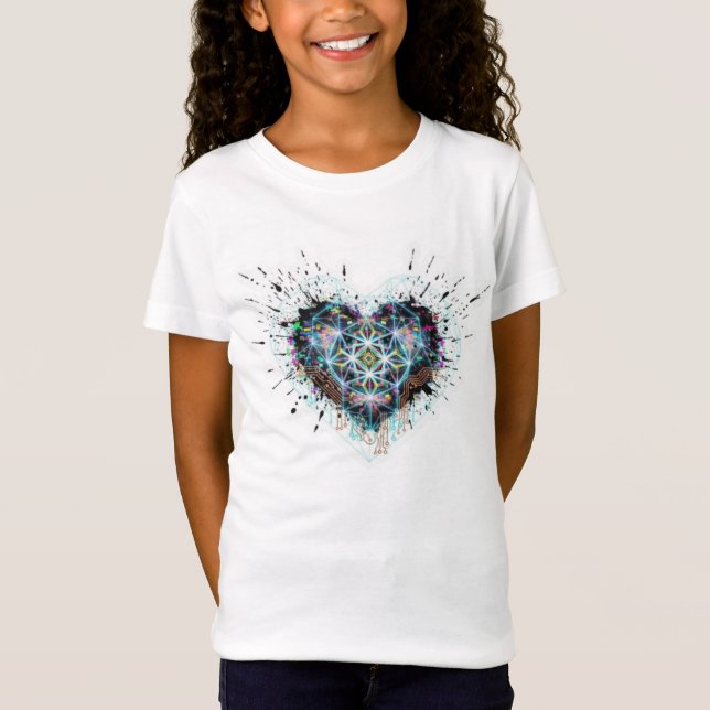 Digital Heart Sacred Geometry Heart Design  T-Shirt (Front)