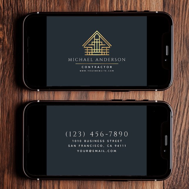 Digital Home Building Construction Blue Business Card (Creator Uploaded)