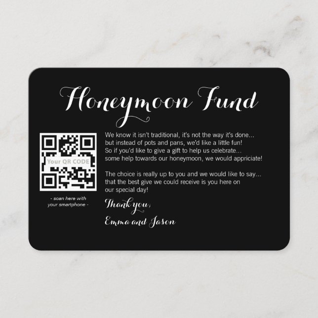 Digital Honeymoon fund wedding black  Enclosure Card (Front)