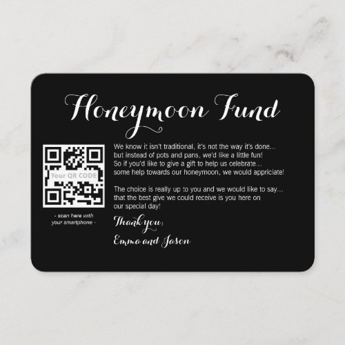 Digital Honeymoon fund wedding black  Enclosure Card