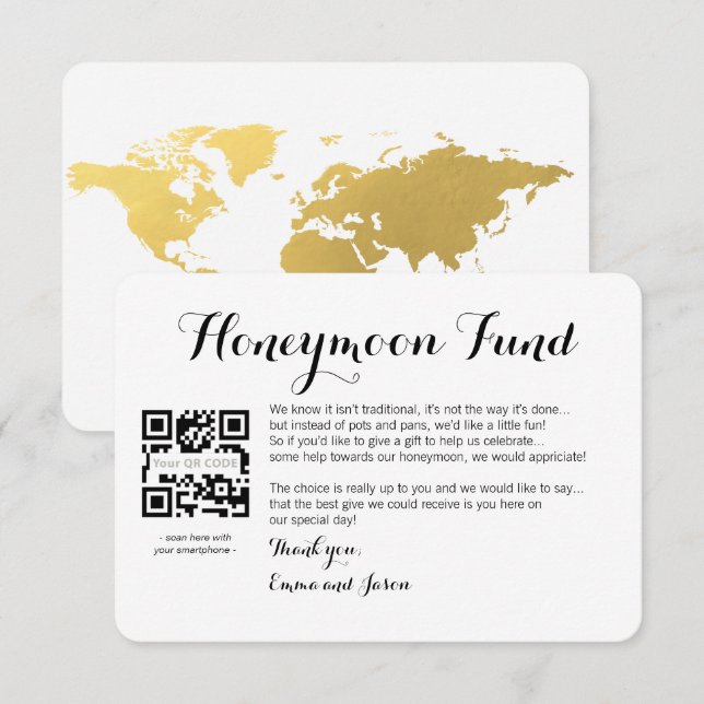 Digital Honeymoon fund wedding gold Enclosure Card (Front/Back)