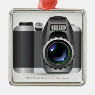 Digital illustration of digital camera metal ornament
